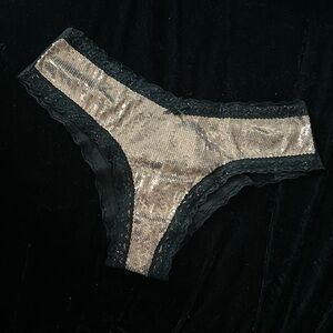 NWOT Victoria’s Secret Gold Sequin and Black Lace Cheeky Panty